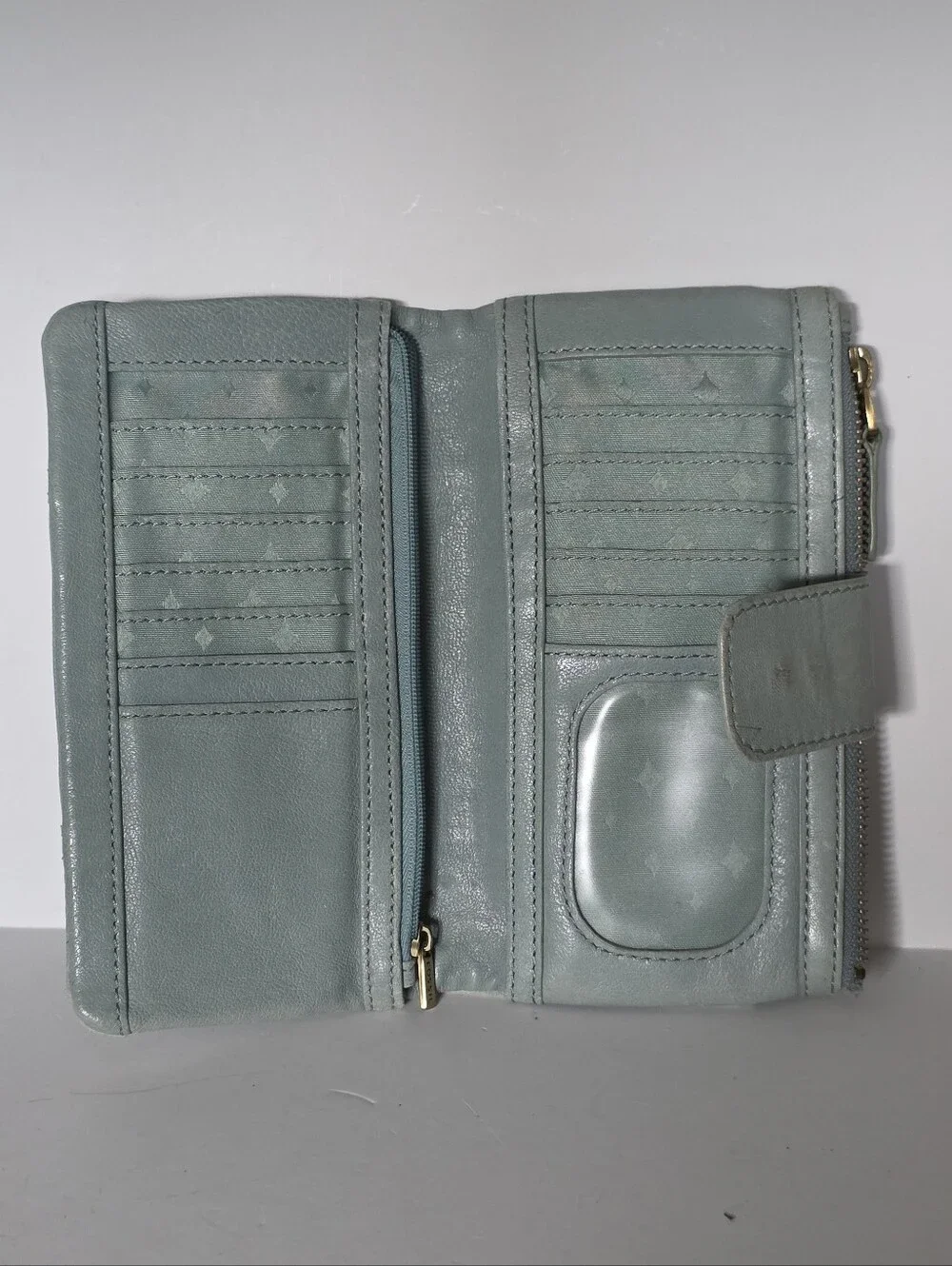 Fossil Moss Green Leather Zip & Flap Wallet Genuine Leather